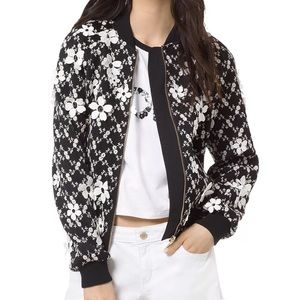 MICHAEL KORS Womens Black Mesh With Placed Flowers Embroidered Sz Small Pristine